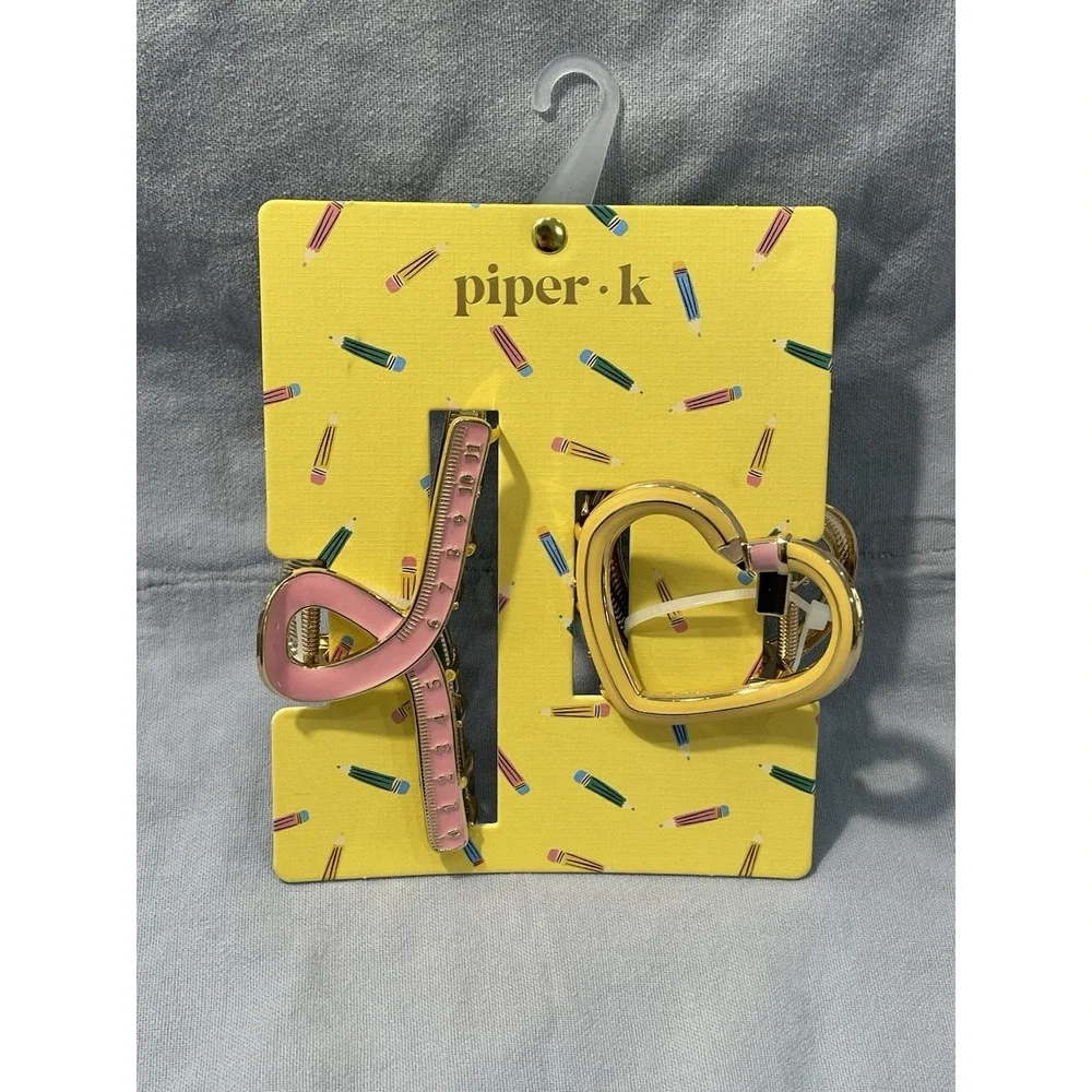 NEW Set of 2 Large Teacher Themed Hair Claw Clips by Piper K - Pencil & Ruler